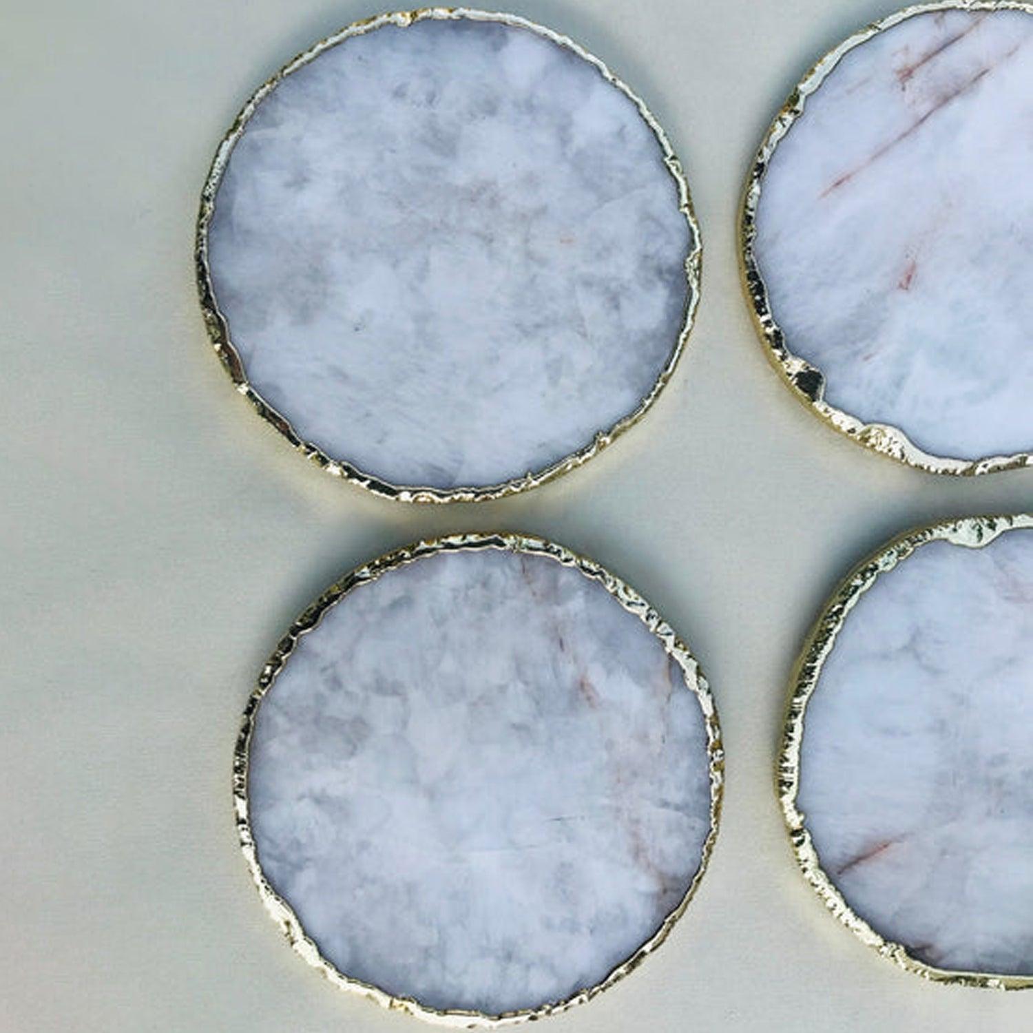 White Agate Hand Rounded Coasters - Set of 4 Large Coasters/Personalised Momentos - PRHOMZ