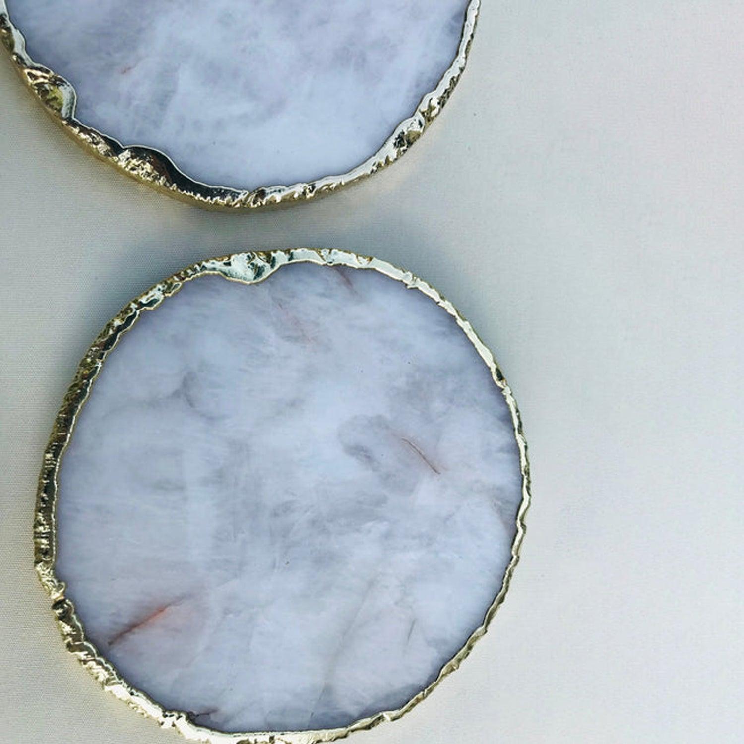 White Agate Hand Rounded Coasters - Set of 4 Large Coasters/Personalised Momentos - PRHOMZ