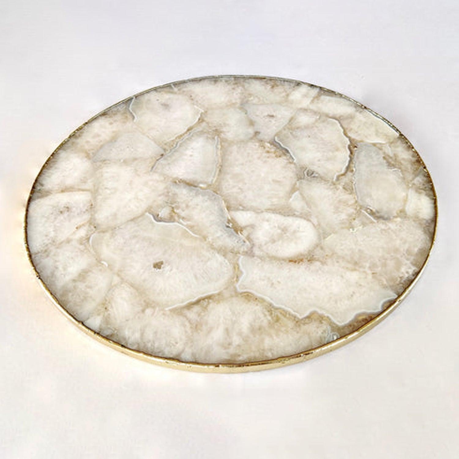 White Crystal Agate Cheese Platter/Tray | Circular | - PRHOMZ
