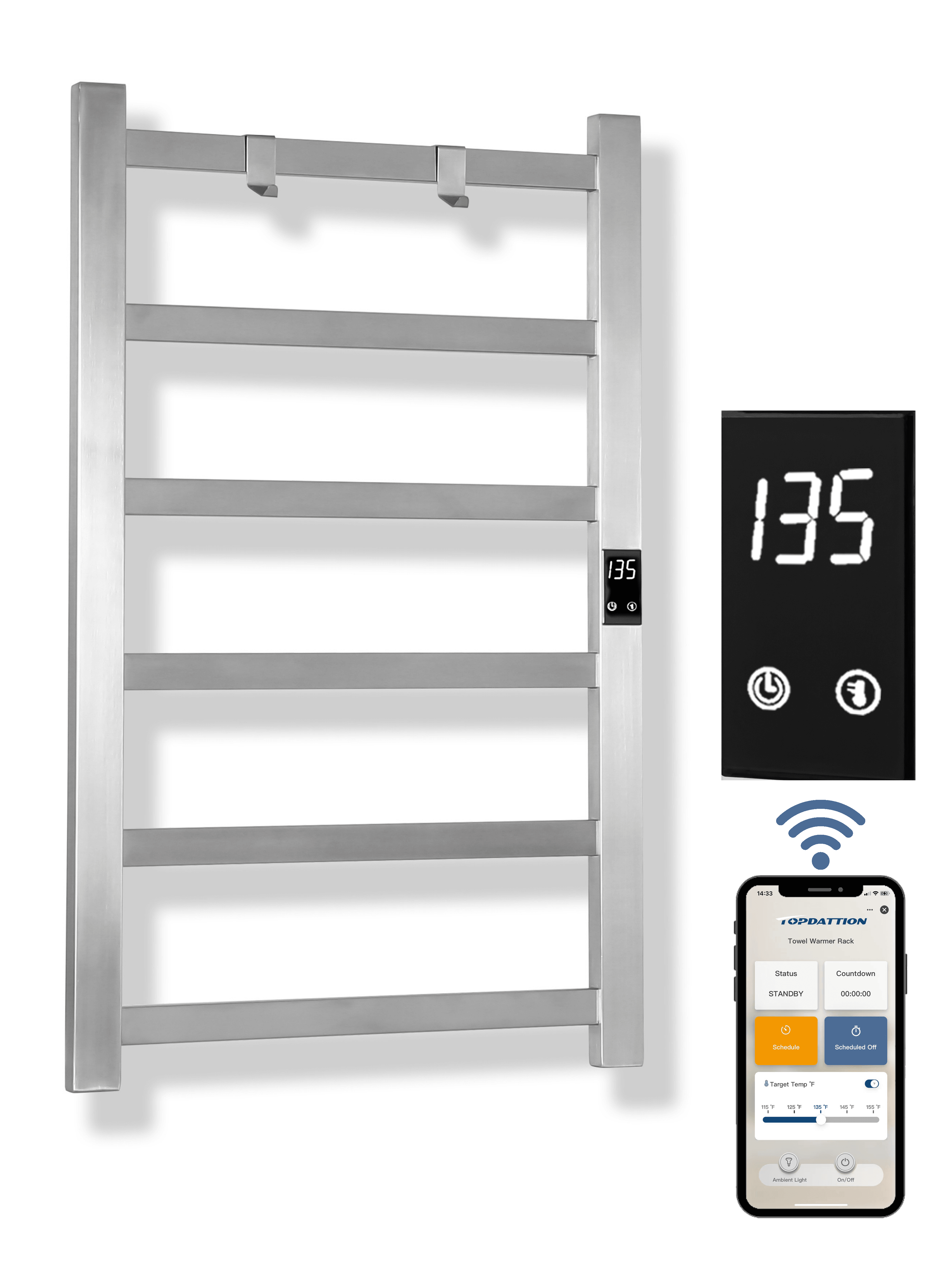 WiFi 6Bar |Smart Wireless Electric Towel Warmer | Blade Thin 6 Bar Design | Alexa & Google Home Compatible - PRHOMZ