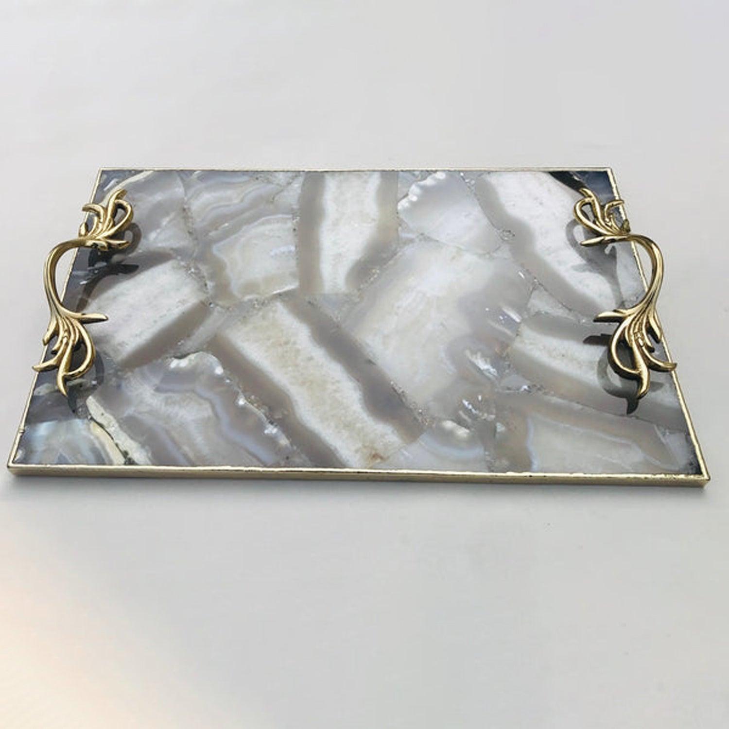 Wild Agate Serving Tray With Brass Handles - PRHOMZ