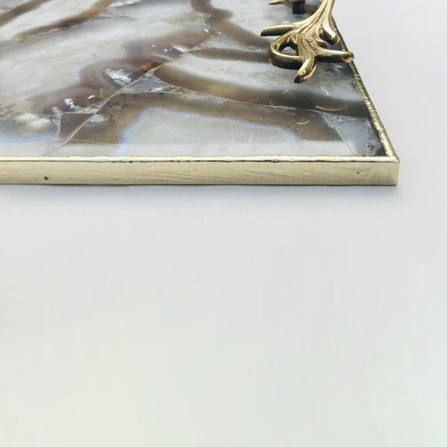 Wild Agate Serving Tray With Brass Handles - PRHOMZ