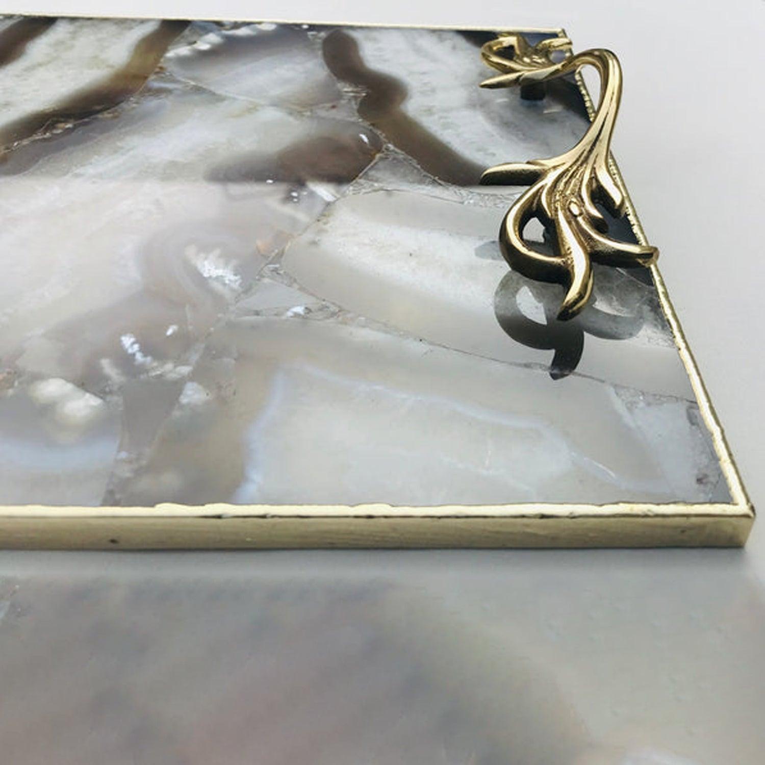Wild Agate Serving Tray With Brass Handles - PRHOMZ