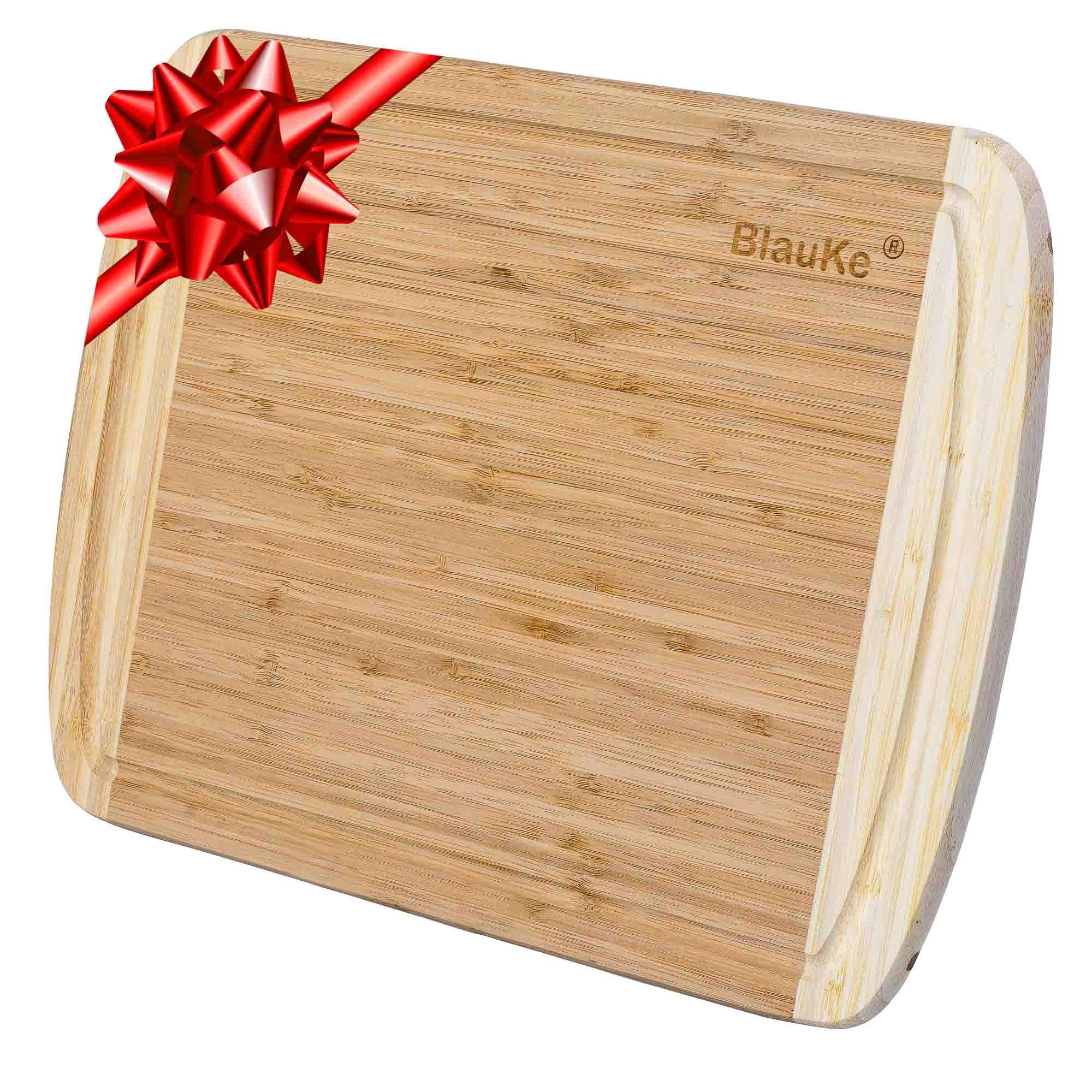 Large Wood Cutting Board for Kitchen 14x11 inch - Bamboo Chopping Board with Juice Groove - Wooden Serving Tray - PRHOMZ