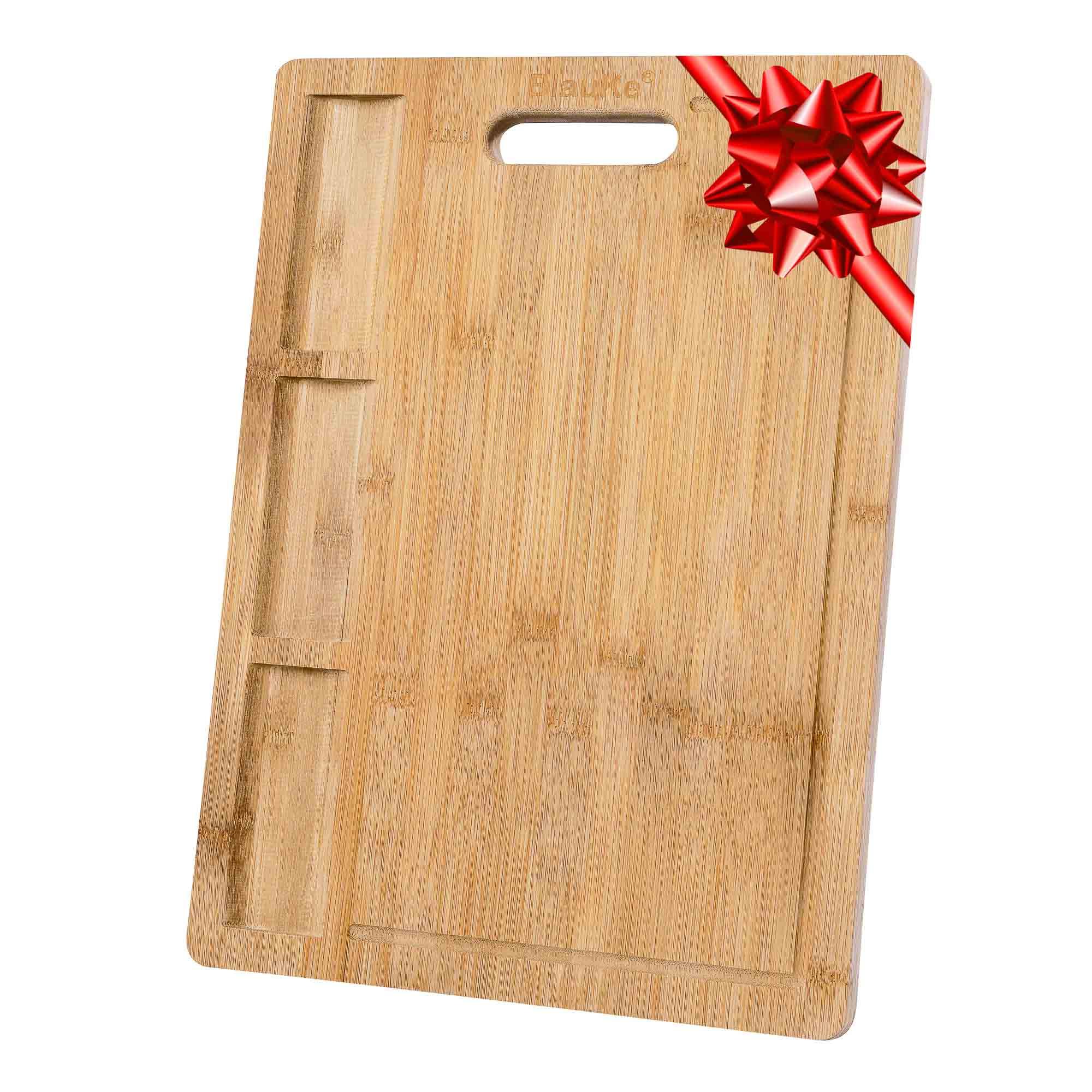 Extra Large Bamboo Cutting Board - 17x12.5 inch Wood Cutting Board for Meat, Cheese, Veggies - Wood Serving Tray with Juice Groove and 3 Compartments - PRHOMZ