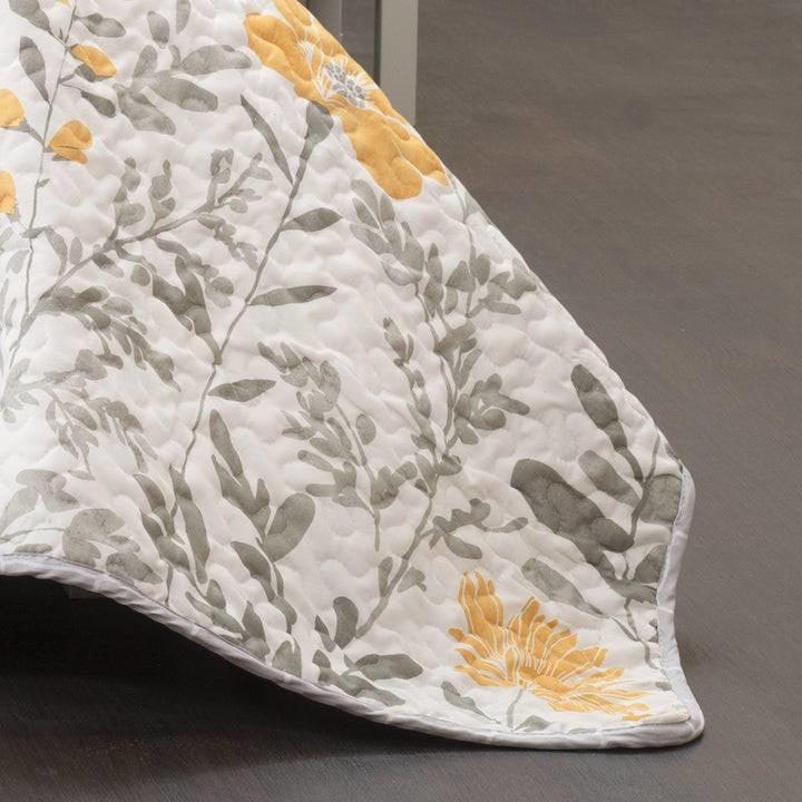 Full/Queen size Yellow Grey Floral Light Thin Cotton Polyester Blend Quilt Set - PRHOMZ