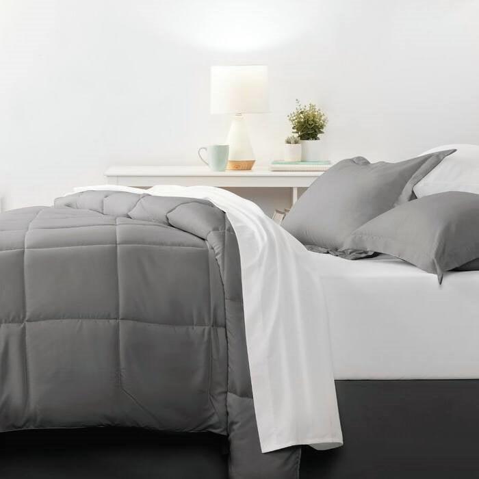 Queen Size 8-Piece Microfiber Reversible Bed-in-a-Bag Comforter Set in Grey - PRHOMZ
