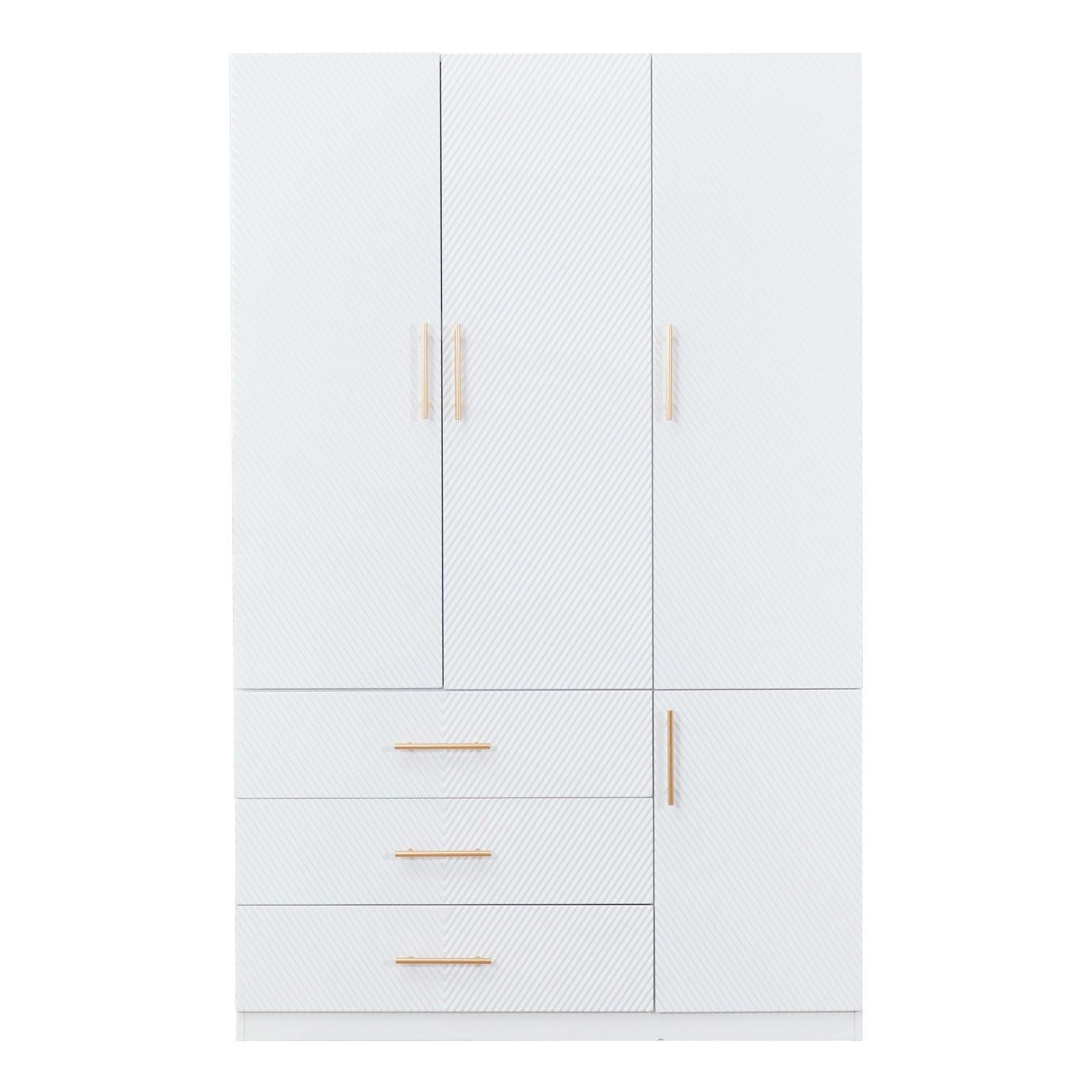 74.2” Tall 3-Door White Wardrobe Closet | Wood Armoire with Hanging Rod & Shelves for Bedroom and Bathroom Storage Cabinet - PRHOMZ