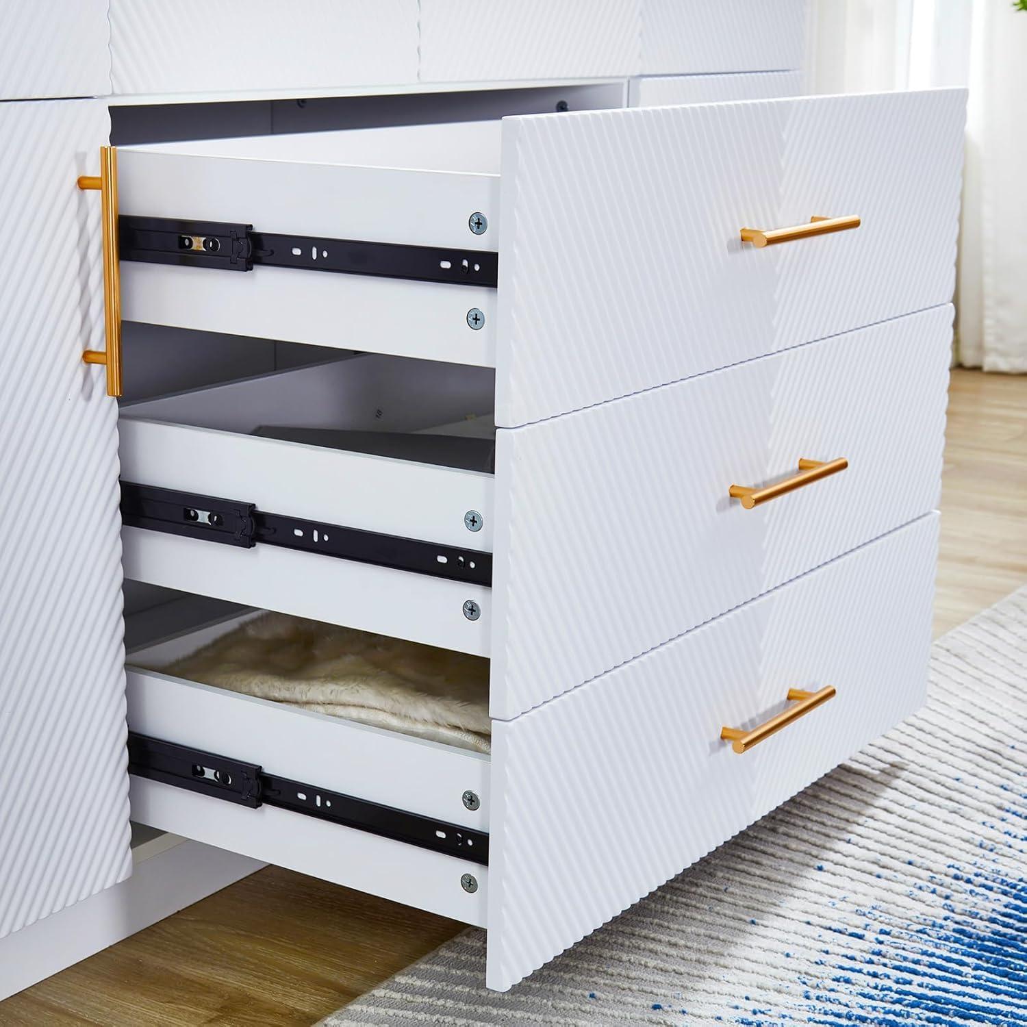 74.2" Tall White Wardrobe Closet with 4 Doors, 3 Drawers, Shelves & Hanging Rod – Freestanding Storage Cabinet for Bedroom or Bathroom Clothes Organization - PRHOMZ