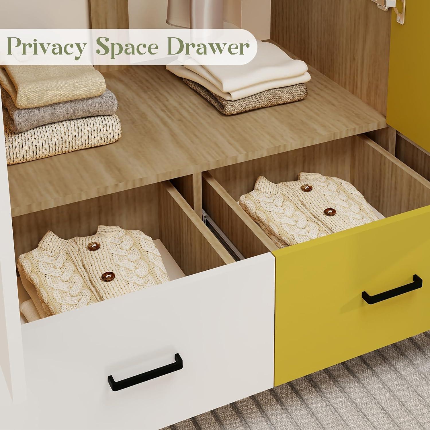 Stylish Armoire Wardrobe Closet with Hanging Rod, 3 Drawers & Storage Cabinets | Modern 3-Color Door Design - PRHOMZ