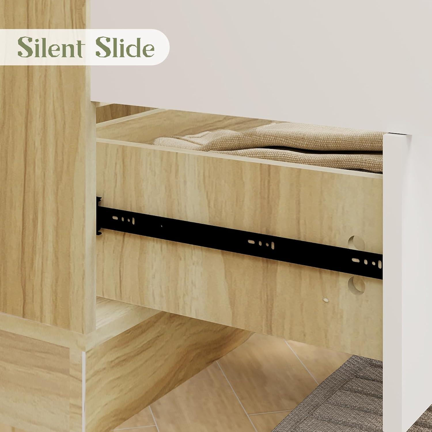 Stylish Armoire Wardrobe Closet with Hanging Rod, 3 Drawers & Storage Cabinets | Modern 3-Color Door Design - PRHOMZ