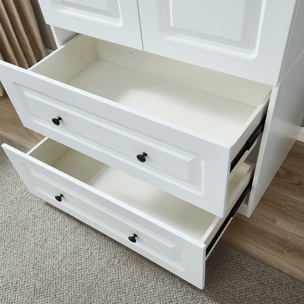 74'' White Armoire Wardrobe Closet with 2 Doors, Hanging Rod & Drawers - Large Wooden Bedroom Storage Cabinet - PRHOMZ