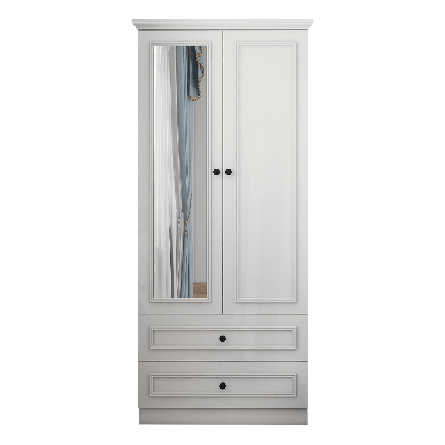White Wooden Armoire Wardrobe – 2-Door Closet with Mirror, Hanging Rods, Drawers & Shelves for Bedroom - PRHOMZ