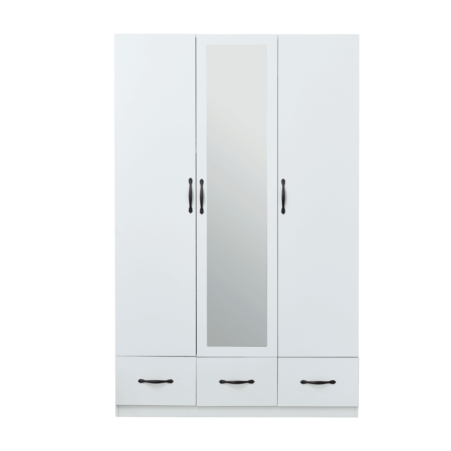 74.2” Tall Mirror Wardrobe Closet by LivelyLodge | 3-Door Freestanding White Wooden Armoire with Hanging Rod & Shelves for Bedroom & Bathroom Storage - PRHOMZ