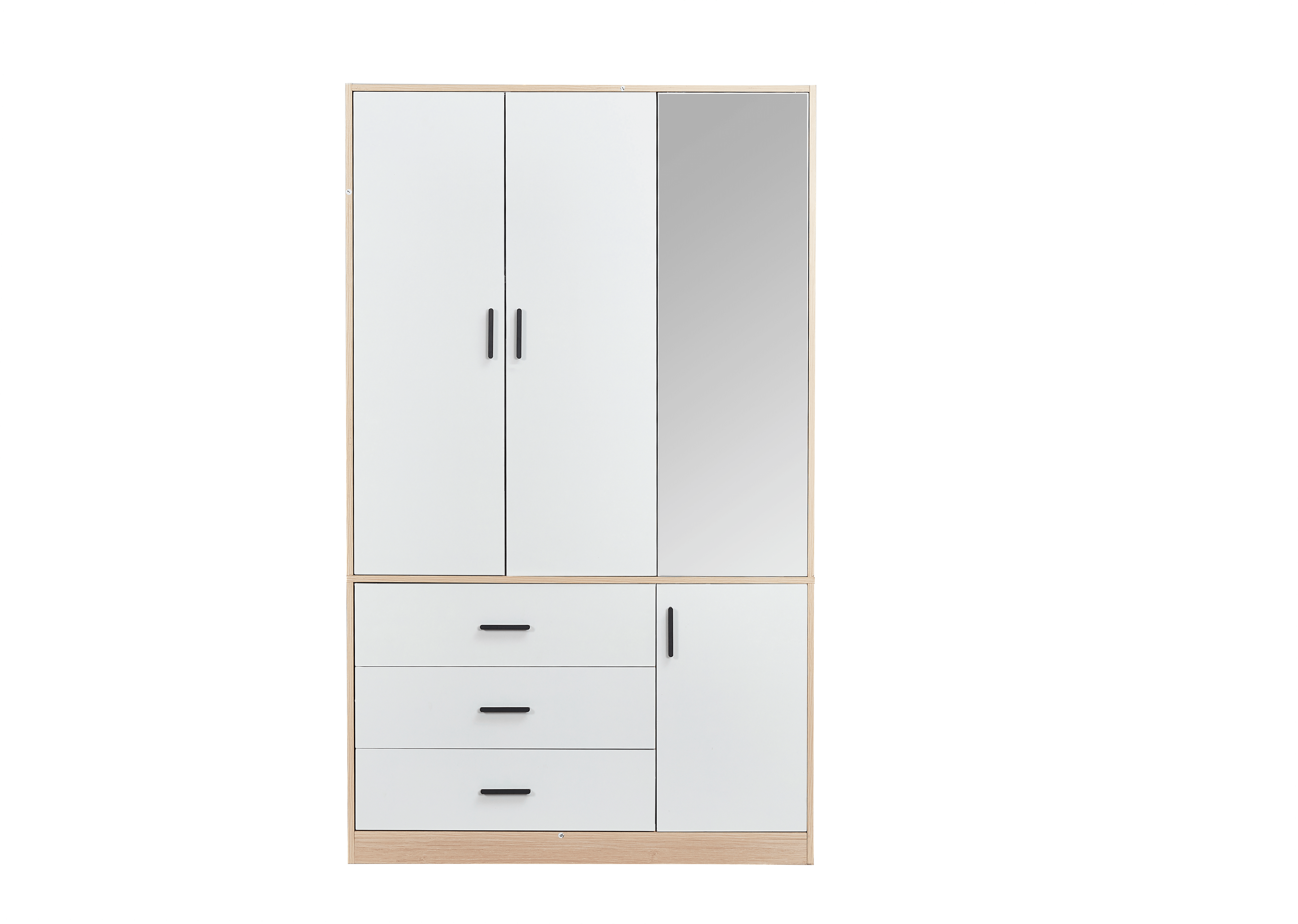 Mirror Armoire Wardrobe Closet | 3-Door White Wooden Freestanding Wardrobe with Hanging Rod & Storage Shelves - PRHOMZ