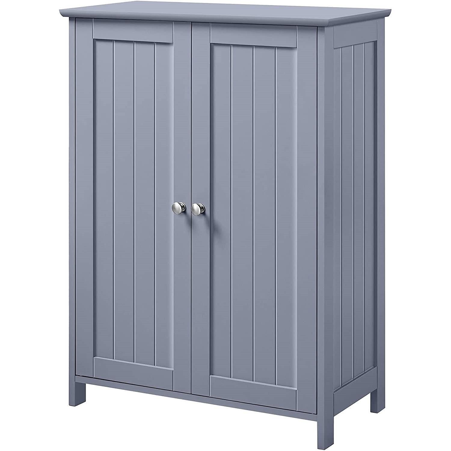 Gray Wood 2-Door Freestanding Bathroom Floor Cabinet Kitchen Storage Cupboard - PRHOMZ