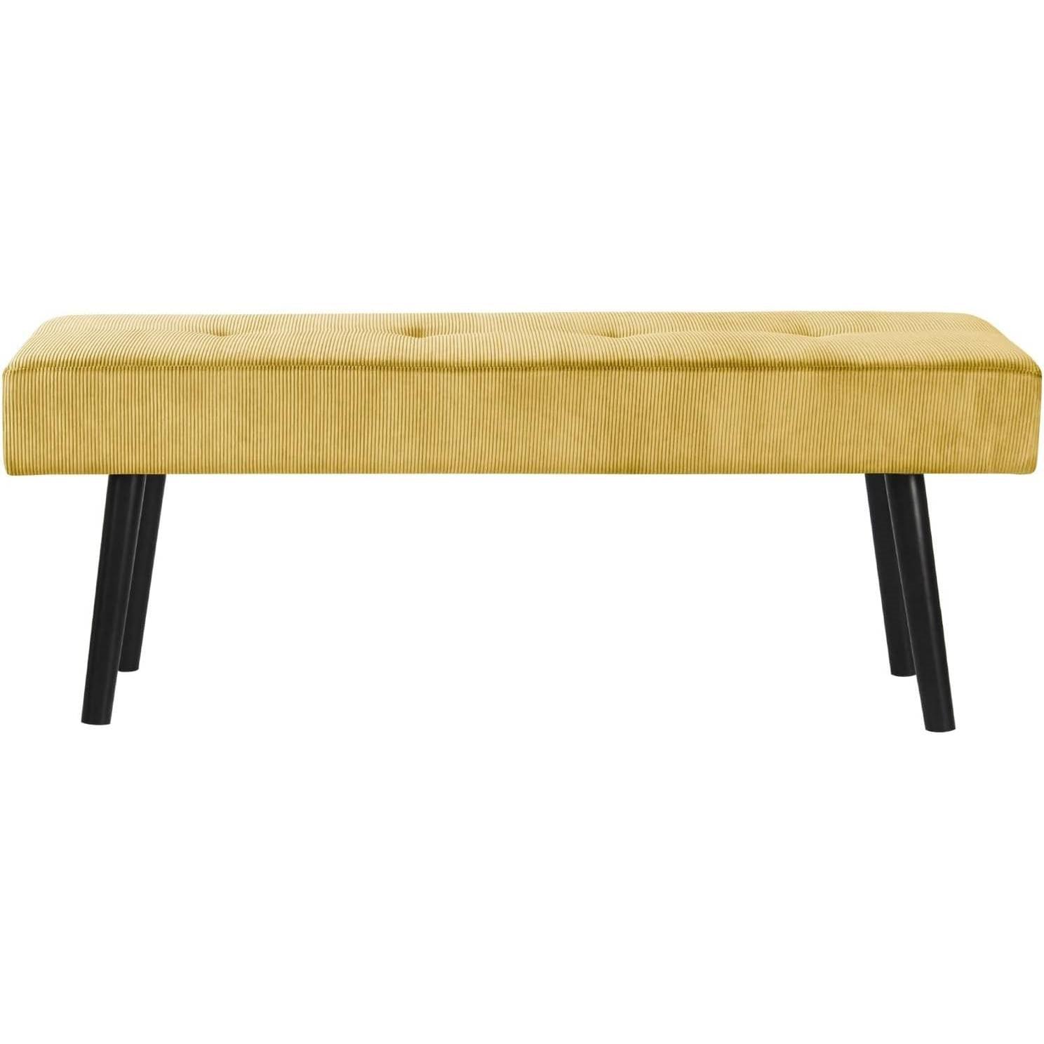 Modern Yellow Corduroy Upholstered End of Bed Bench with Black Metal Legs - PRHOMZ