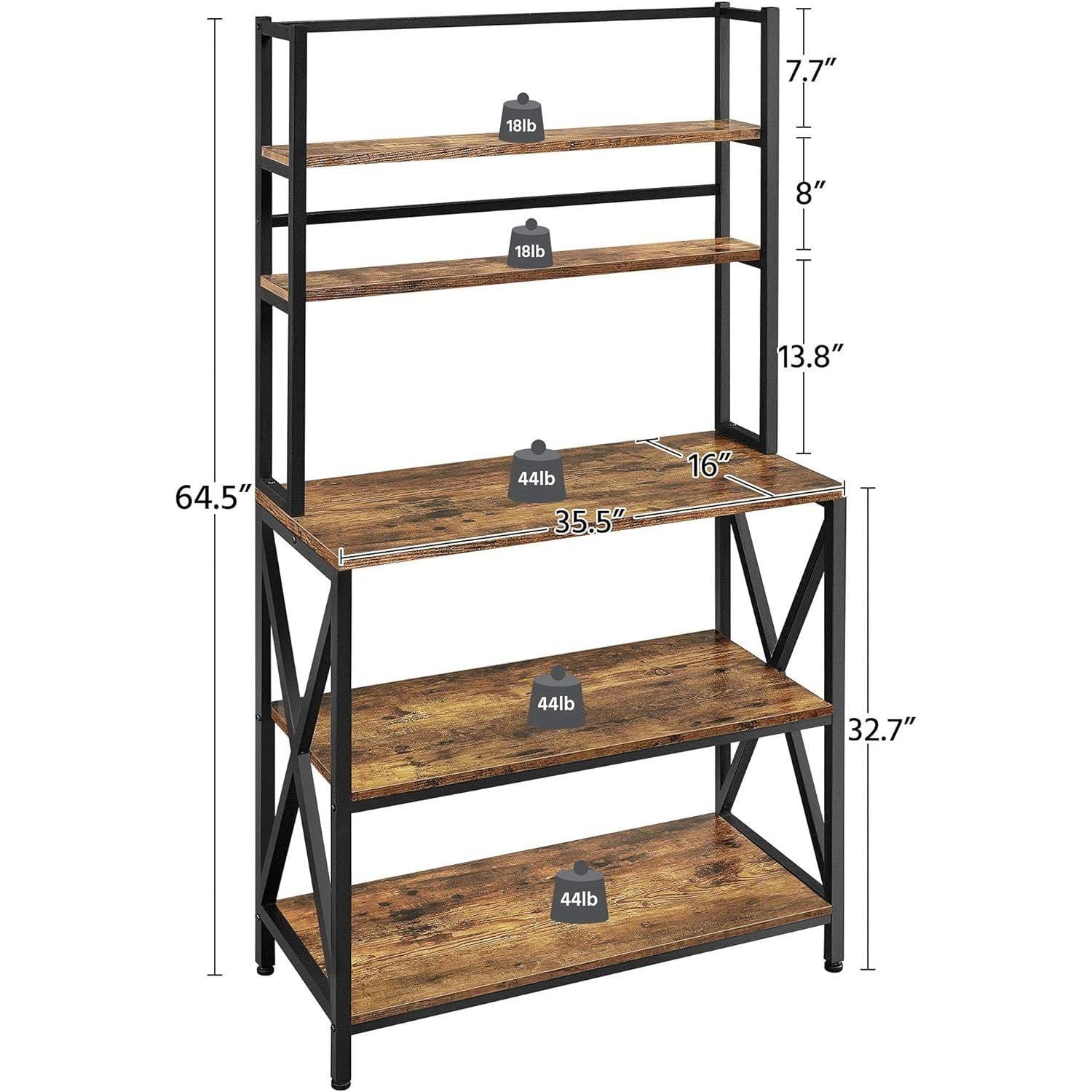 Modern Industrial Metal Wood Bakers Rack Kitchen Storage Shelf - PRHOMZ