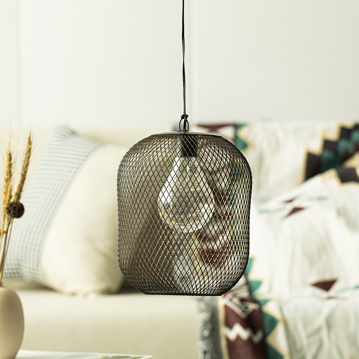 8.5'' High Battery Operated Hanging Lamp Mesh Lanterns with Lights Bulb-3