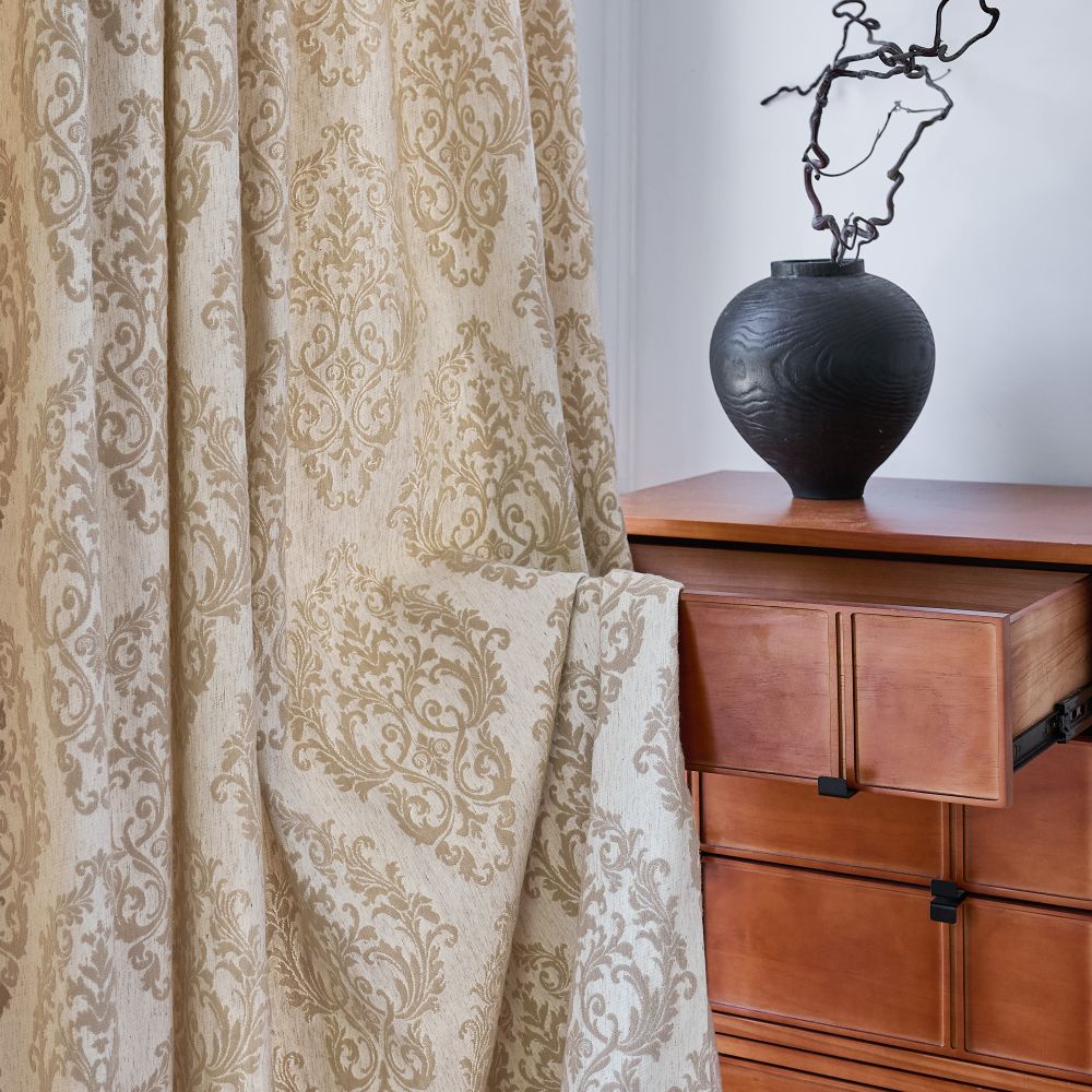 Yoona Neutral Beige Damask Jacquard Custom Curtains