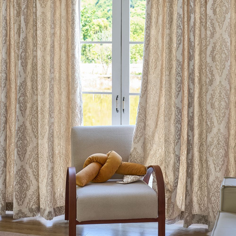 Yoona Neutral Beige Damask Jacquard Custom Curtains