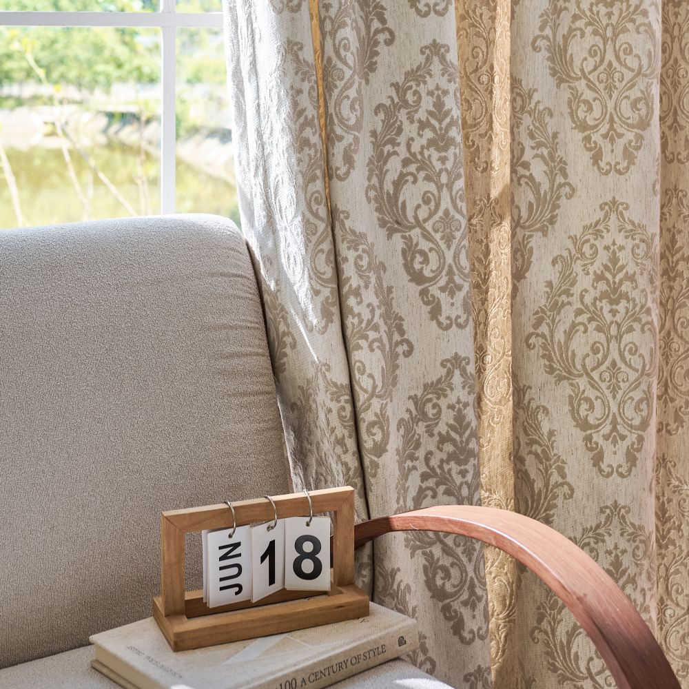 Yoona Neutral Beige Damask Jacquard Custom Curtains