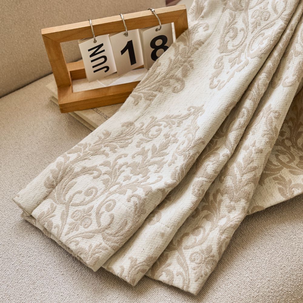 Yoona Neutral Beige Damask Jacquard Custom Curtains