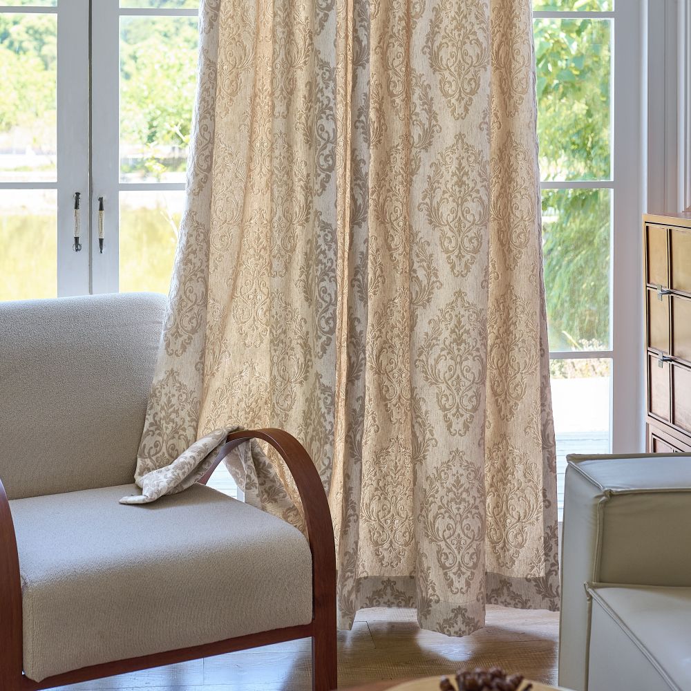 Yoona Neutral Beige Damask Jacquard Custom Curtains