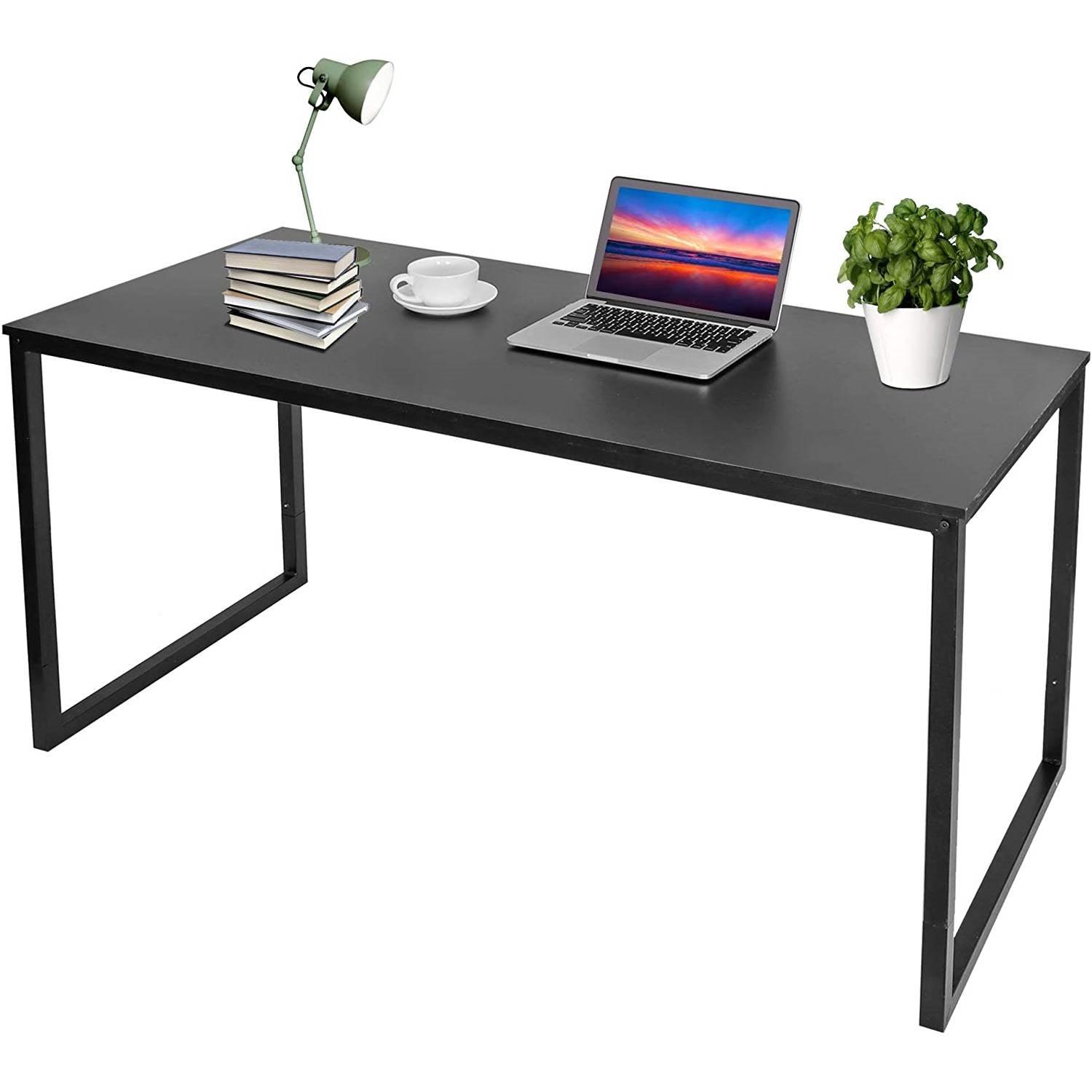 Black Metal Frame Wood Top Modern Home Office Laptop Computer Desk Writing Table - PRHOMZ