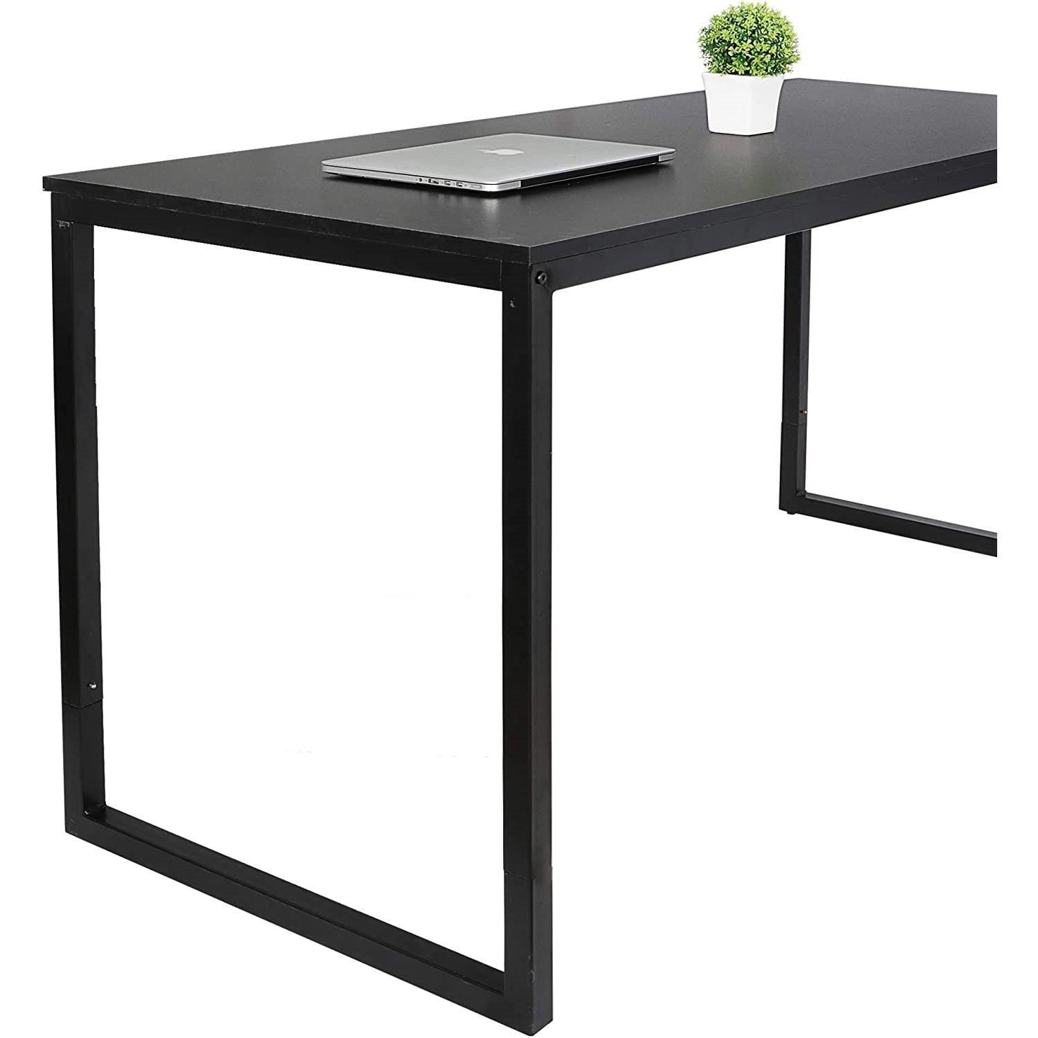 Black Metal Frame Wood Top Modern Home Office Laptop Computer Desk Writing Table - PRHOMZ