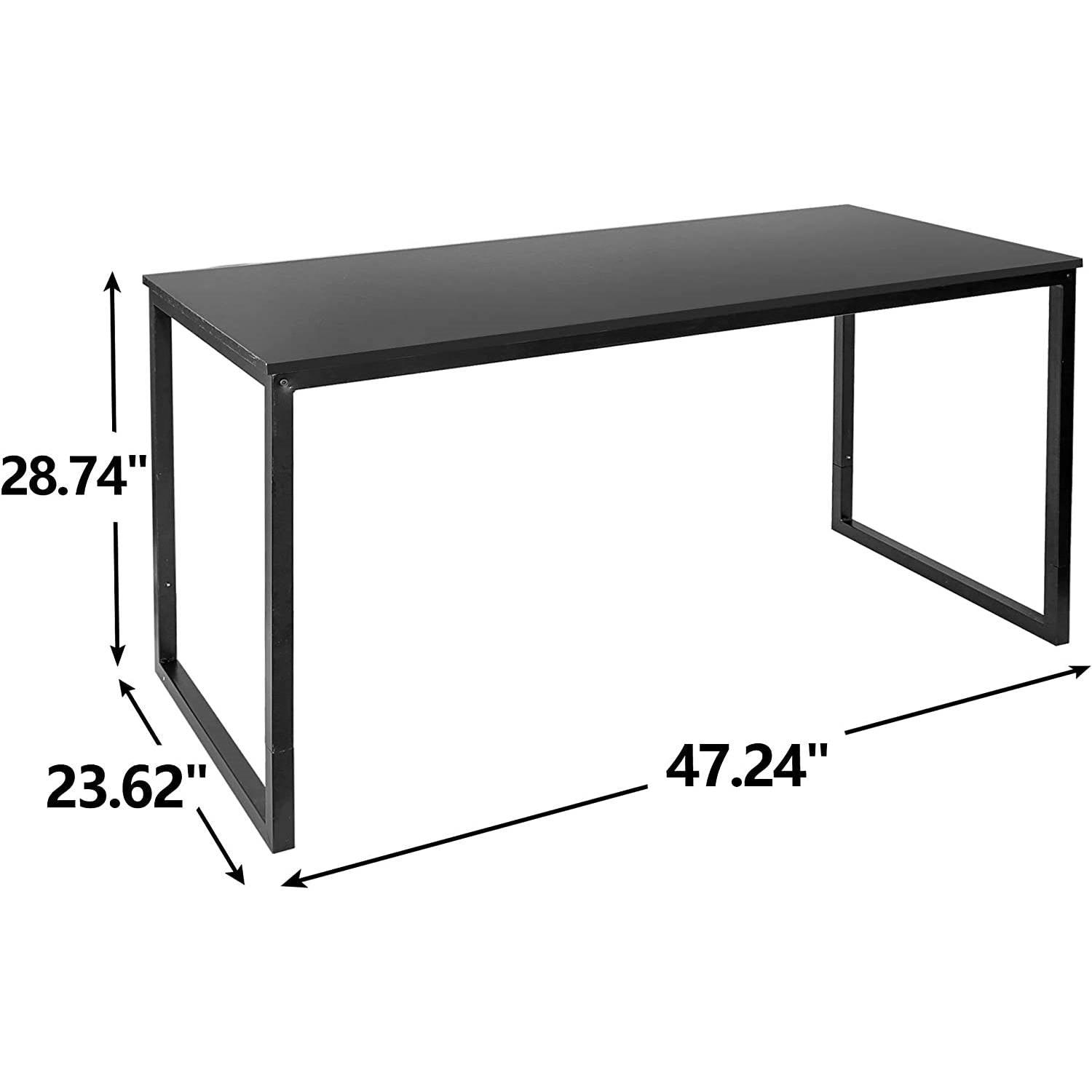 Black Metal Frame Wood Top Modern Home Office Laptop Computer Desk Writing Table - PRHOMZ