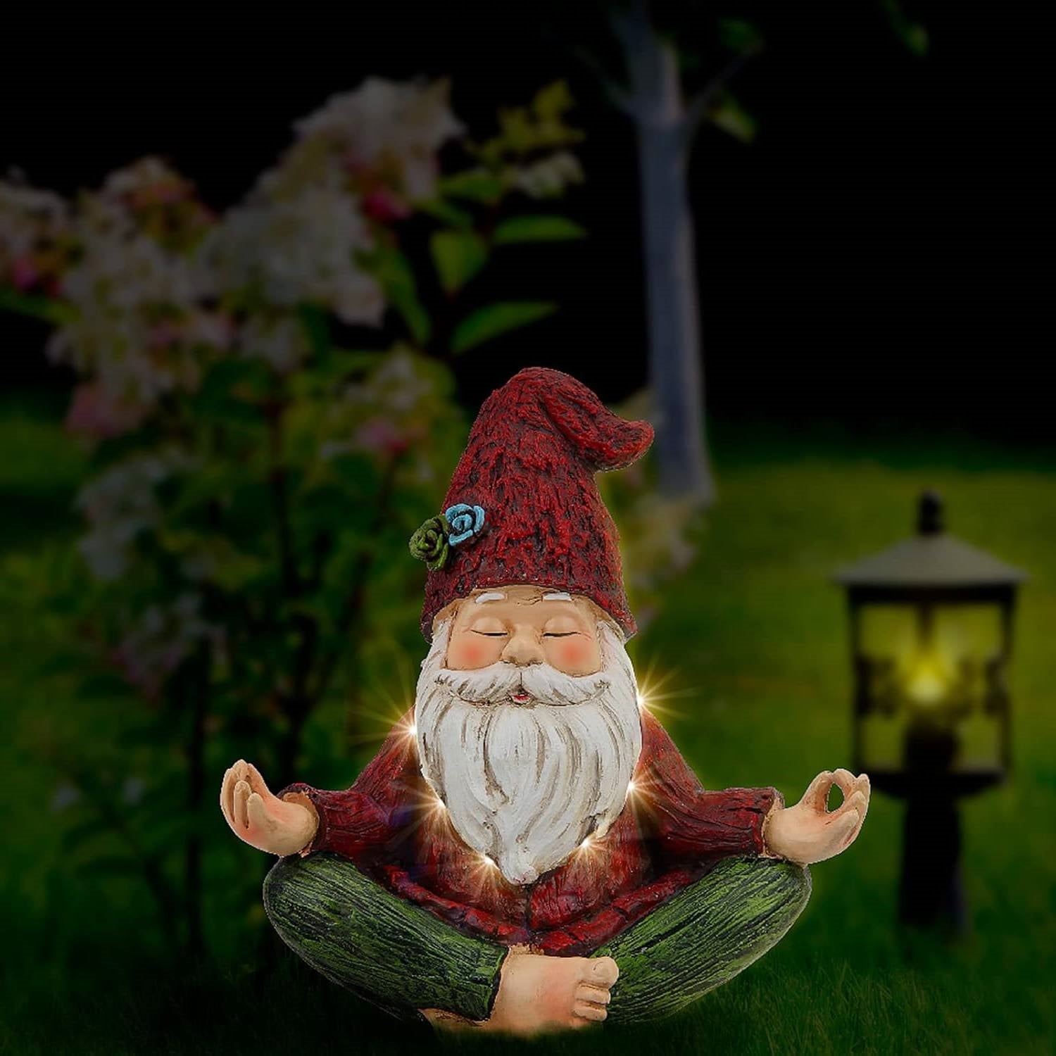 Zen Garden Meditating Yoga Solar Gnome Statue-2