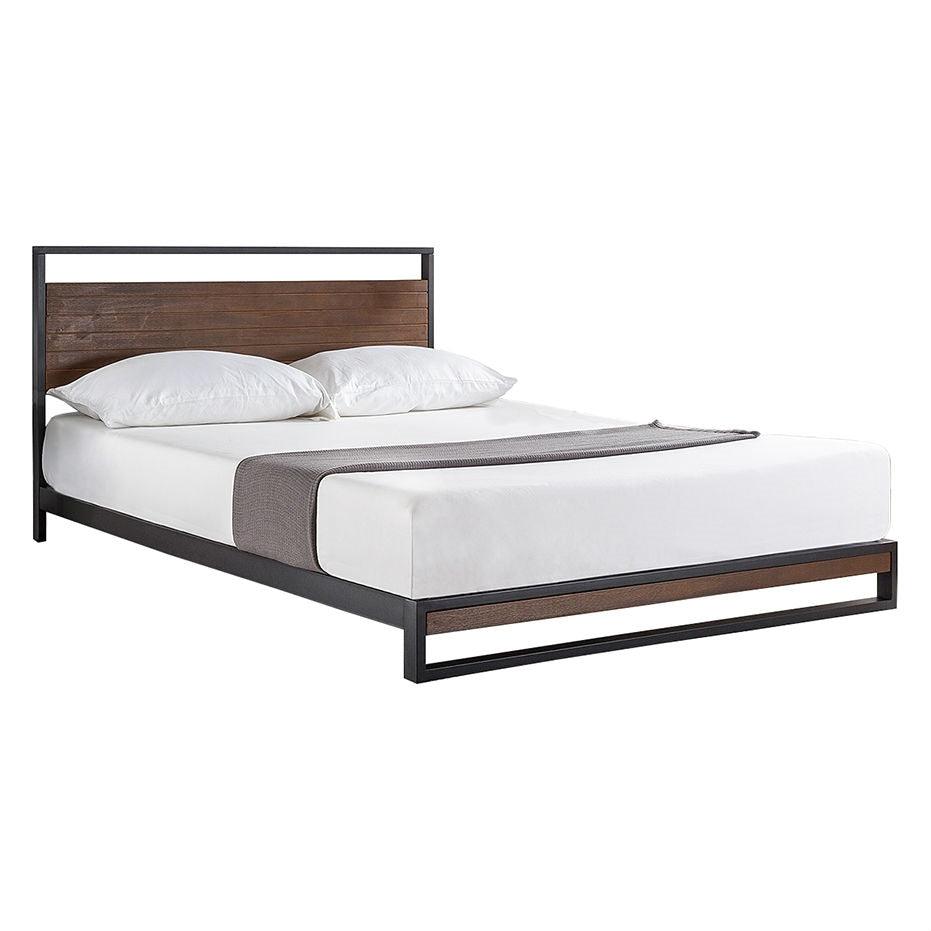 Queen size Metal Wood Platform Bed Frame with Headboard - PRHOMZ