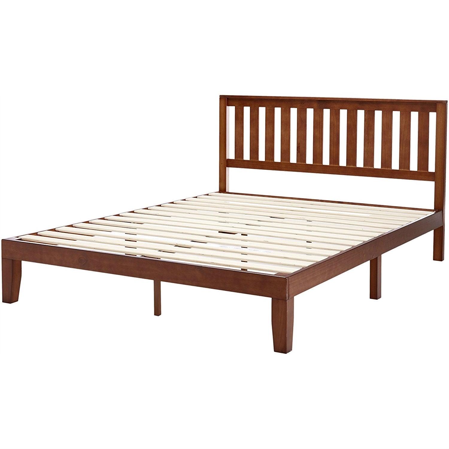 Queen size Mission Style Solid Wood Platform Bed Frame with Headboard in Espresso Finish - PRHOMZ