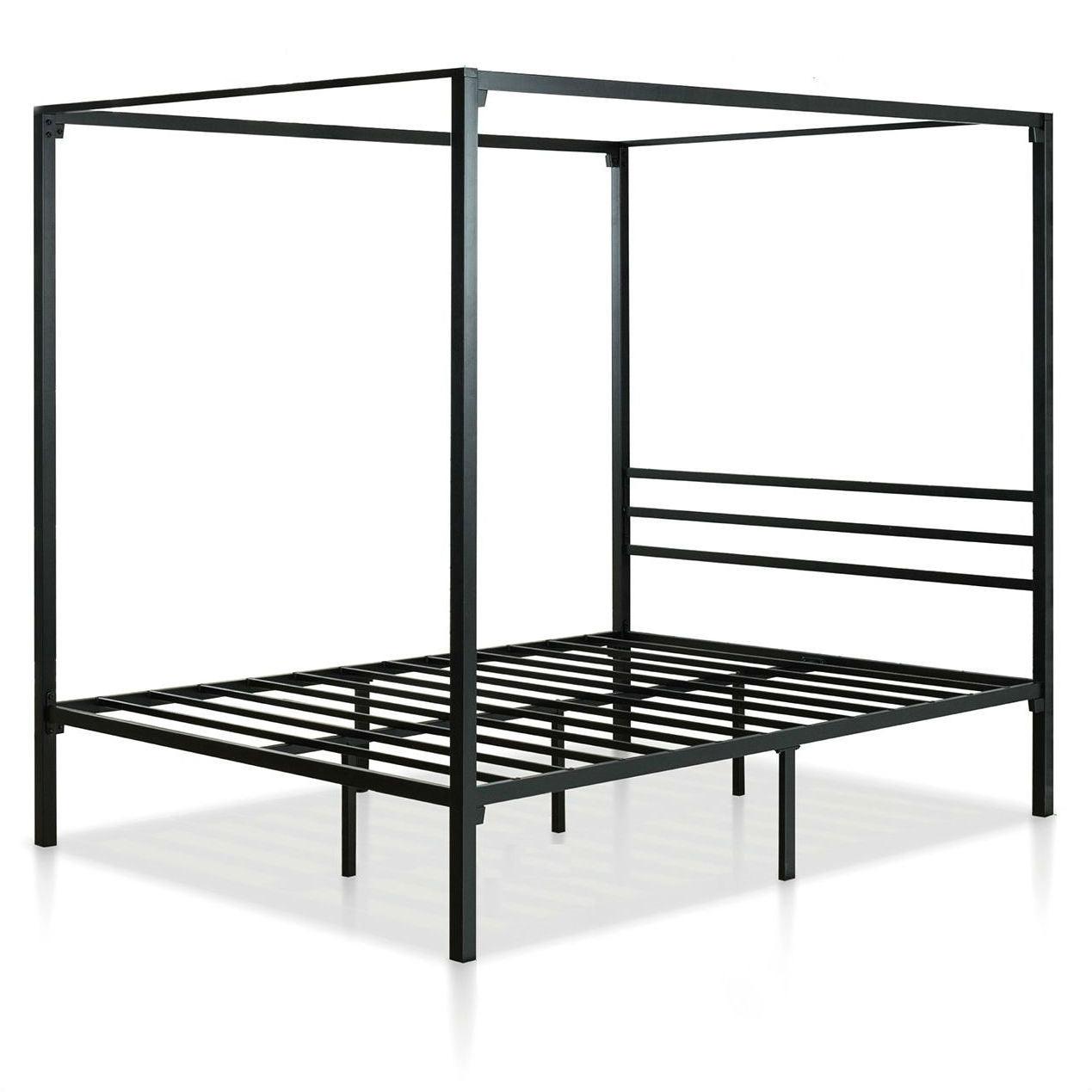Queen size Modern Black Metal Canopy Bed Frame - PRHOMZ