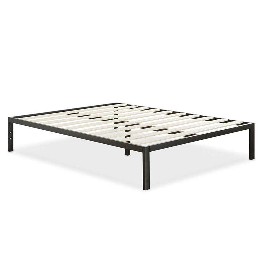 Full Size Modern Black Metal Platform Bed Frame with Wood Slats - PRHOMZ