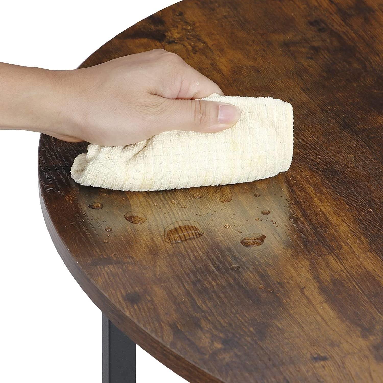 Modern Round Industrial Coffee Table with Rustic Brown Wood Top - PRHOMZ