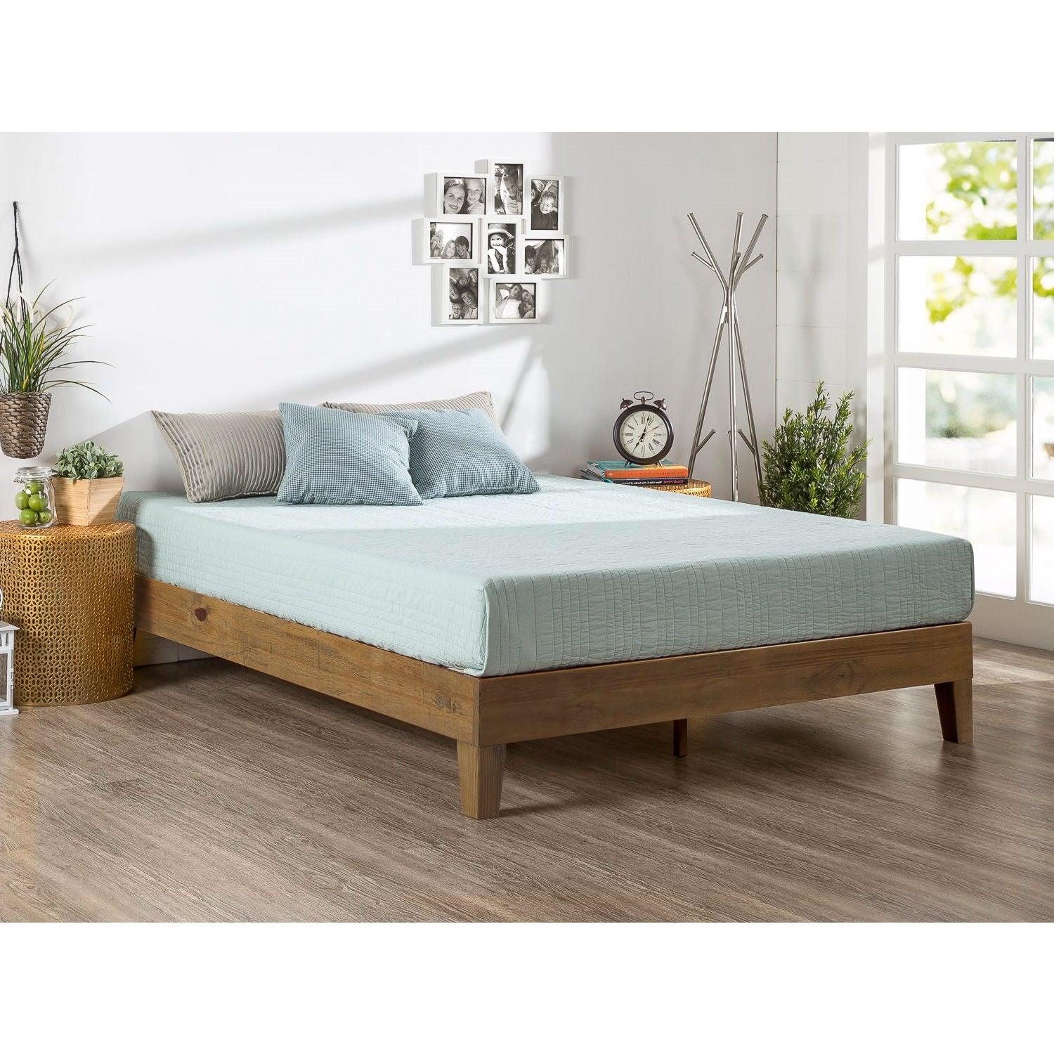 Twin size Solid Wood Platform Bed Frame in Pine Finish - PRHOMZ