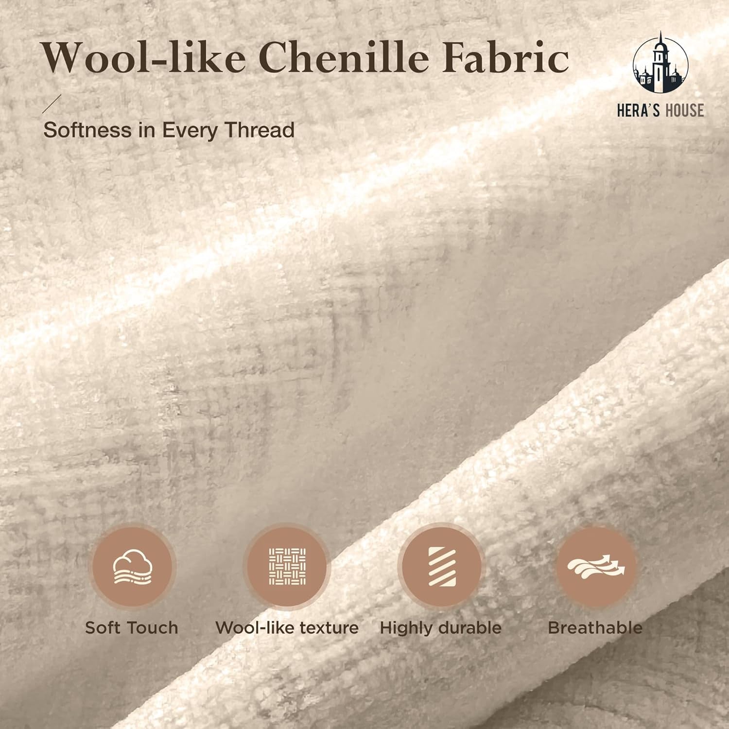 124 Inch Chenille Beige Modular Sectional Sofa With Throw Pillows