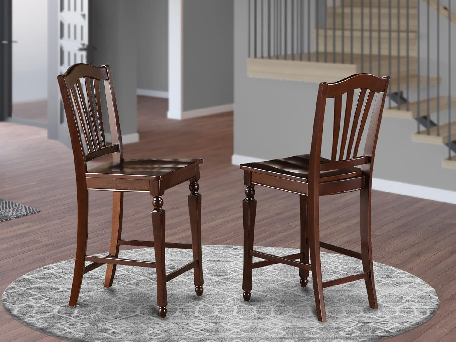 Chelsea Counter Height Barstools Slat Back Mahogany 2 Pack