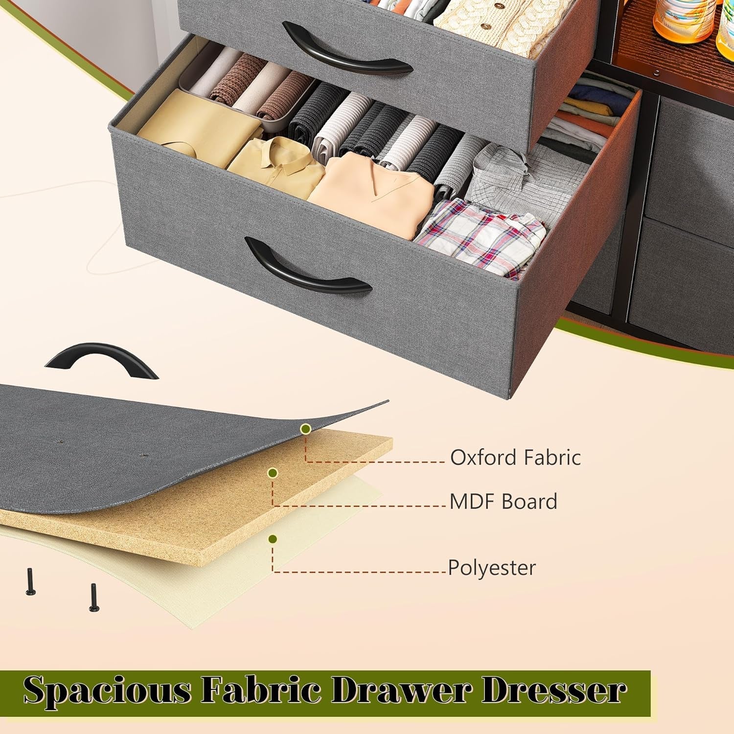 12 Drawer Long Dresser With LED Lights And Built In Power Outlet For Bedroom Storage