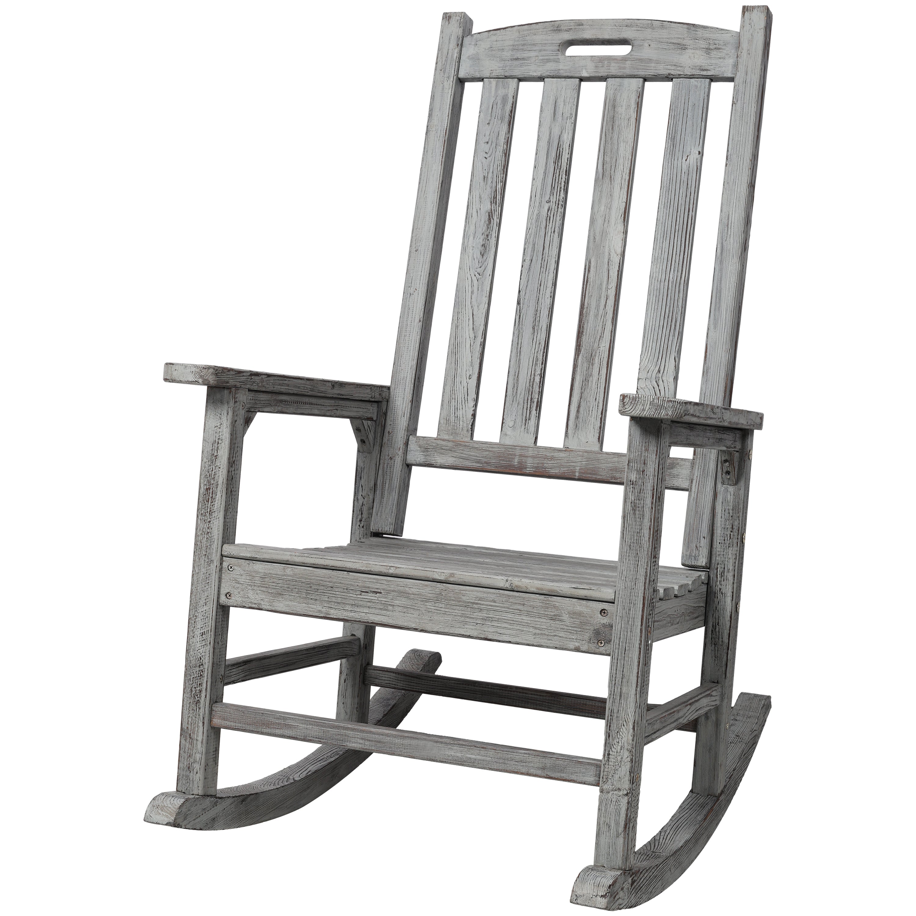 Wooden Oversized Porch Rocker Chair With Wide Seat and Tall Backrest