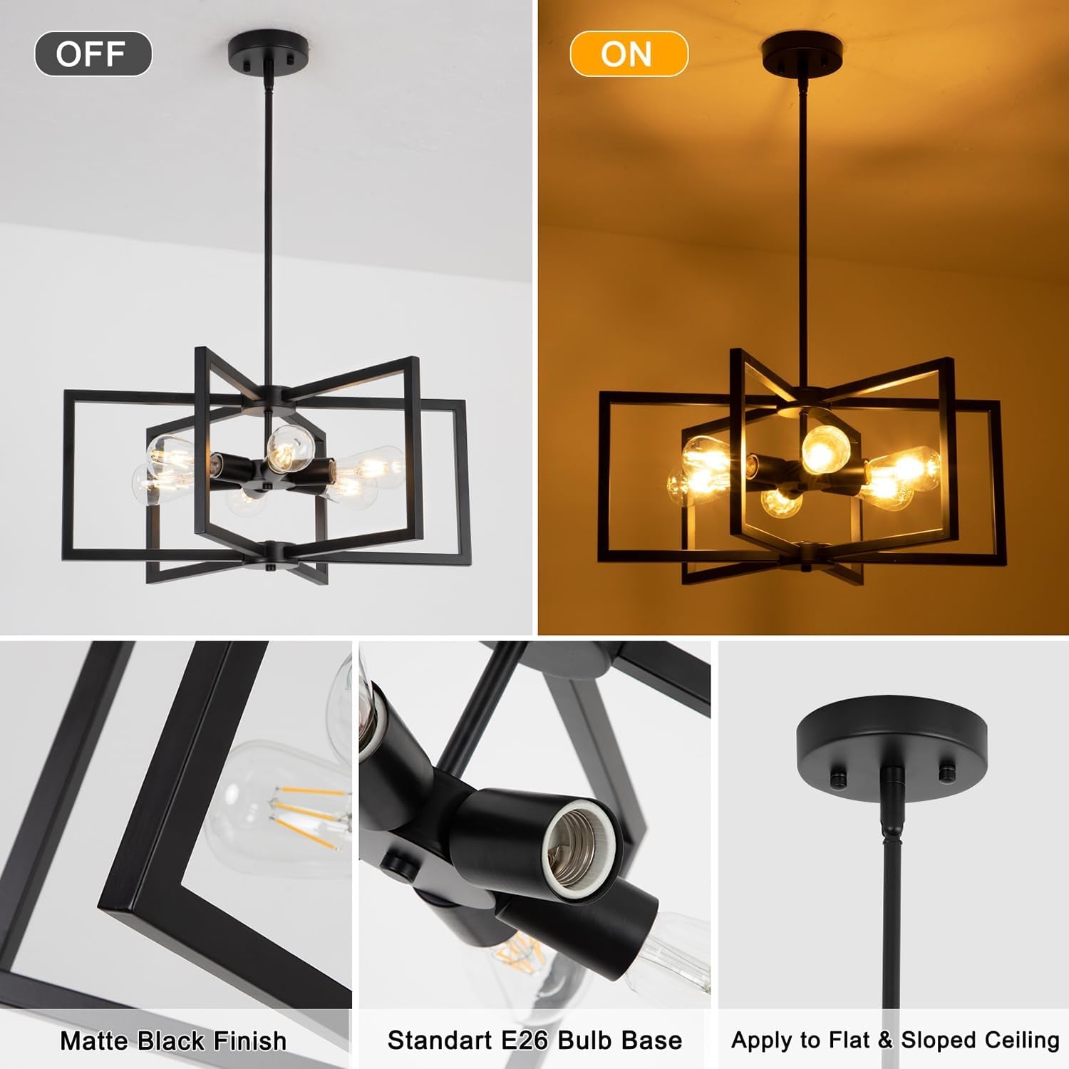 Black 23 Inch Chandelier 6 Light Farmhouse Dining Room-2