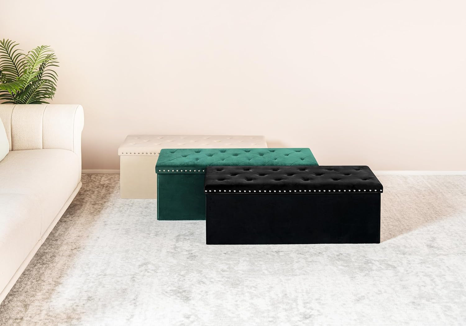 Jet Black Storage Ottoman Bench Seat 43.3 Inch Length