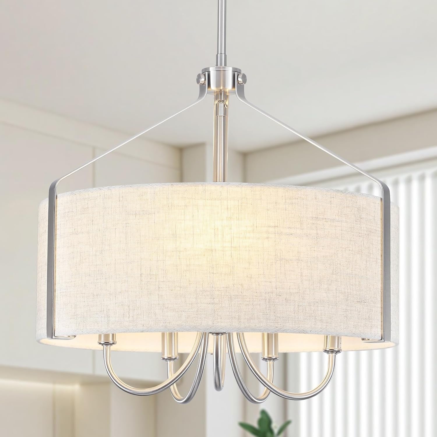 5 Light Drum Chandelier 18 Inch Brushed Nickel Fixture-0