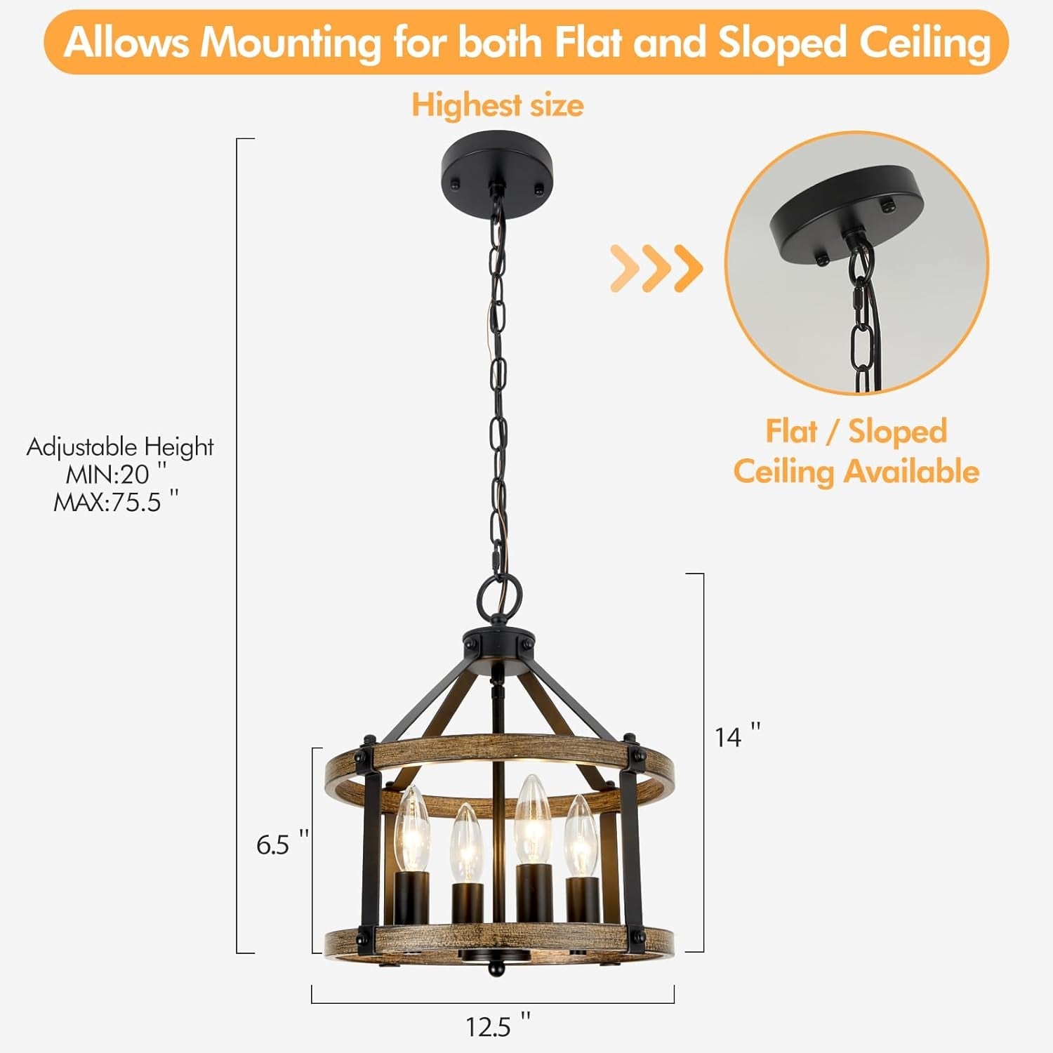 Rustic Farmhouse Chandelier Matte Black Wood Finish-1