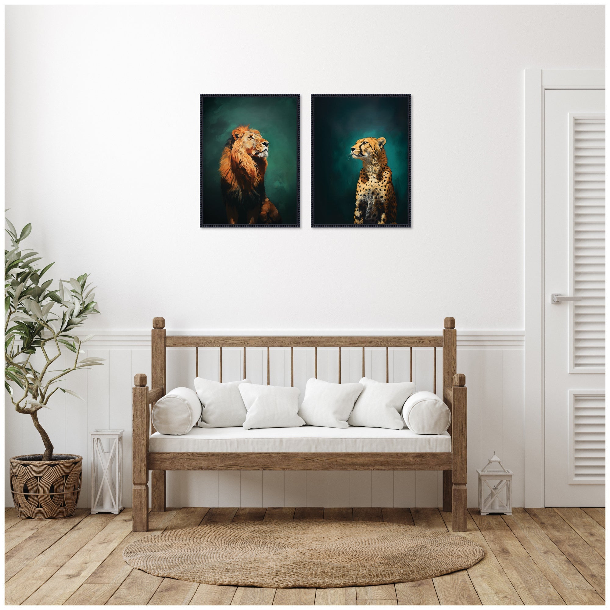 Twlight Lion and Cheetah 2 Piece Framed Canvas Wall Art Set by The Creative Bunch Studio