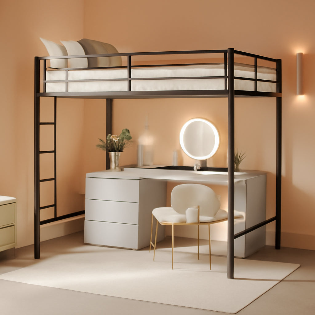 Black Twin Loft Bed With Dual Ladders For Juniors And Teens