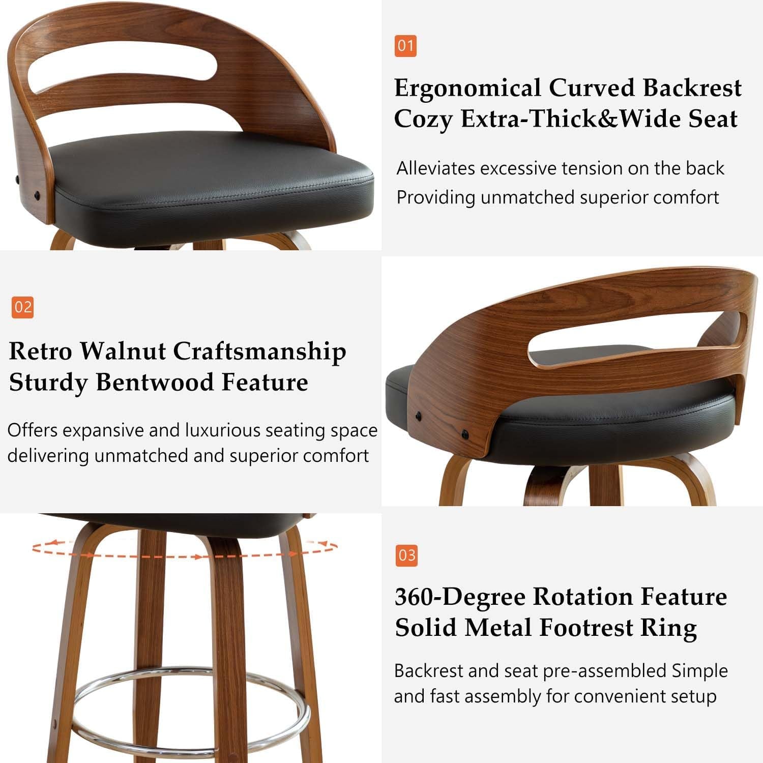 Bar Stools Set Of 2 Black Swivel For Home Bar Counter