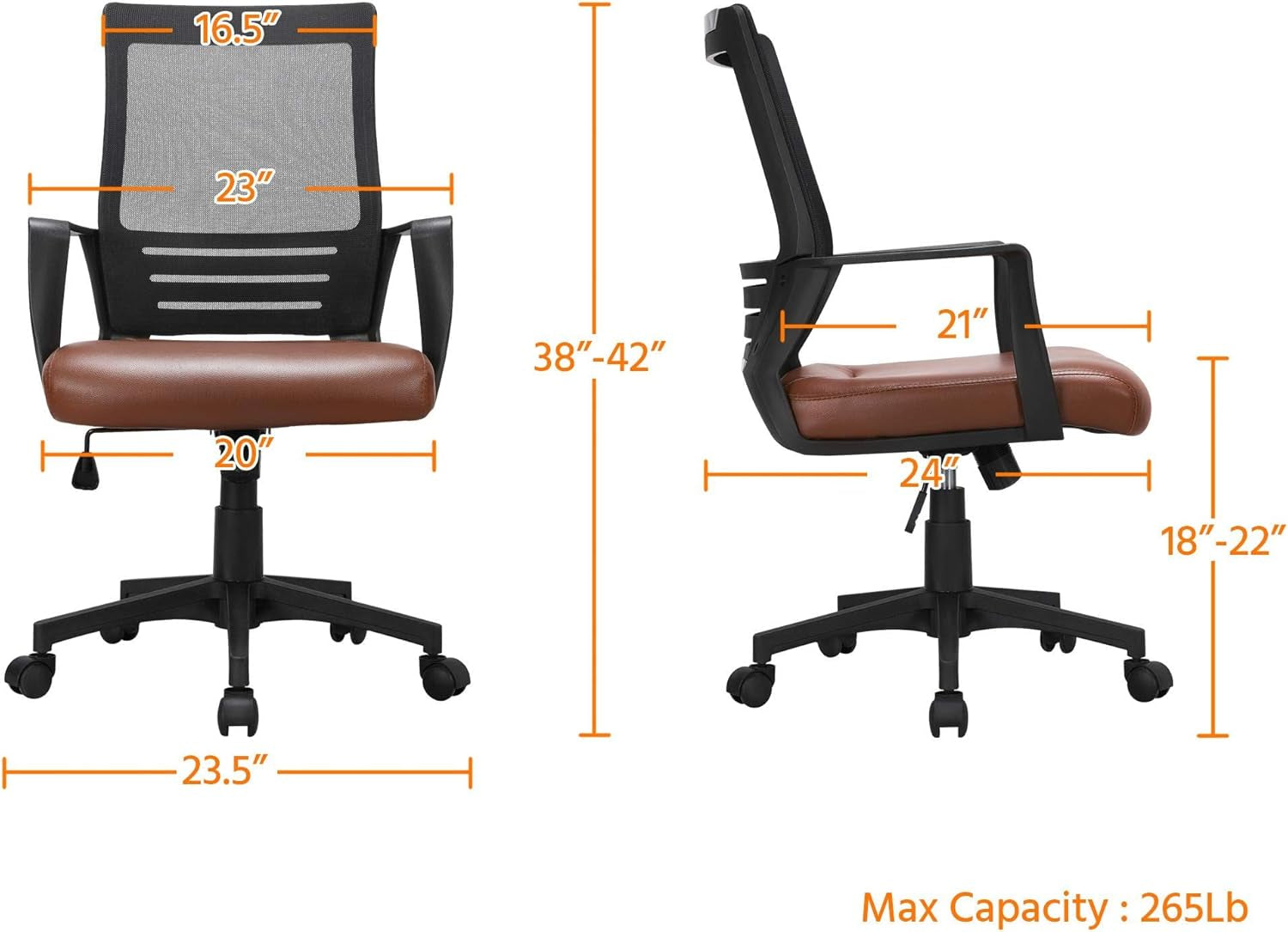 Ergonomic Leather Mesh Office Chair Lumbar Support Brown